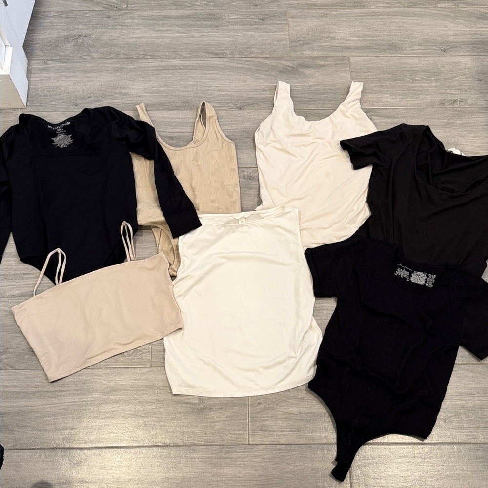 Elegant Women's Black and Cream Tops Set